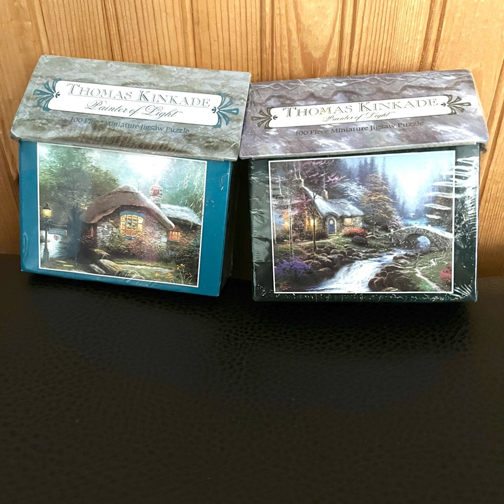 Ceaco Lot Of 2 Vintage 1998 Thomas Kinkade 100 Piece  Miniature Jigsaw Puzzles